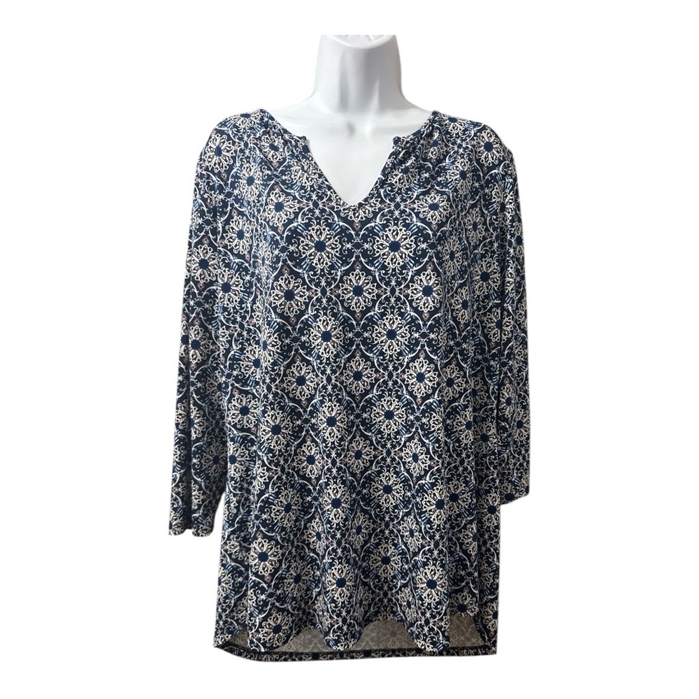 LUCY & LAUREL (ANTHROPOLOGIE) Beautiful Blue & White Tunic Size 1X